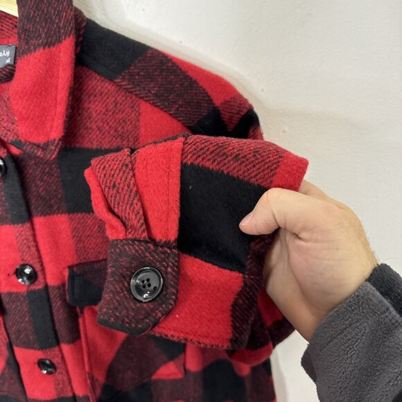 Sweet Lovely By Jen Woman M Buffalo Plaid Red Black Shacket Shirt Button - Picture 2 of 6